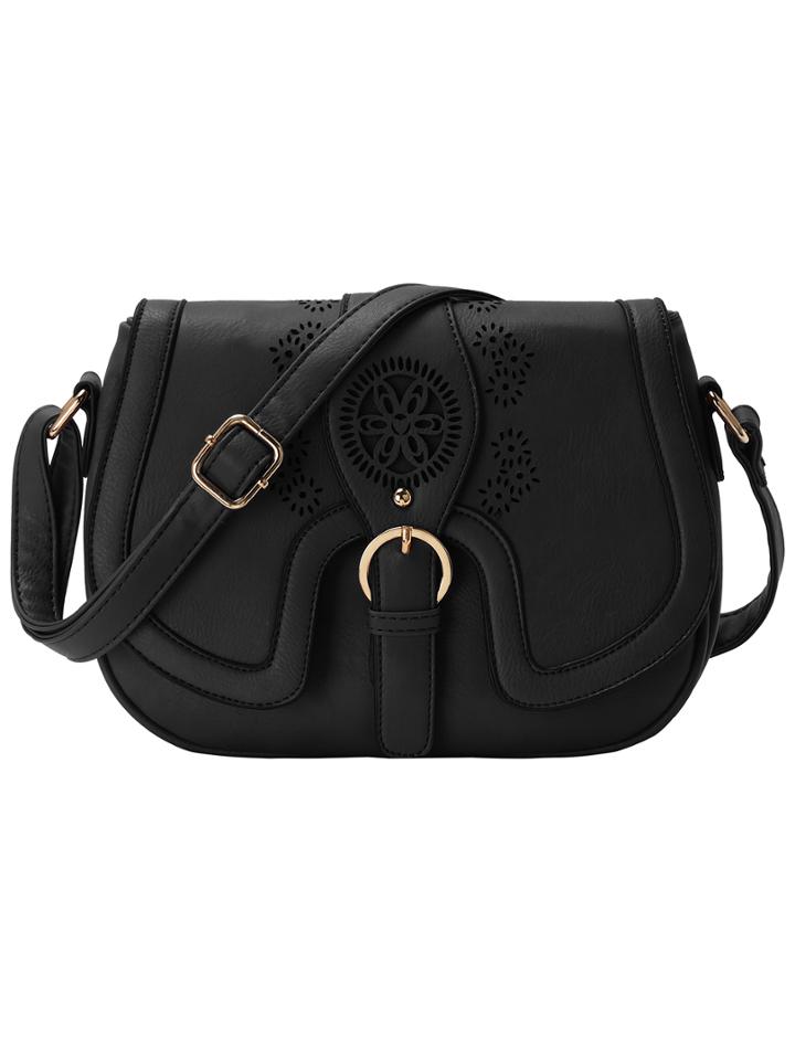 Shein Black Belt Buckle Pierced Pu Bag