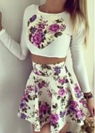 Rosewe Round Neck Flower Print Two Piece Dresses