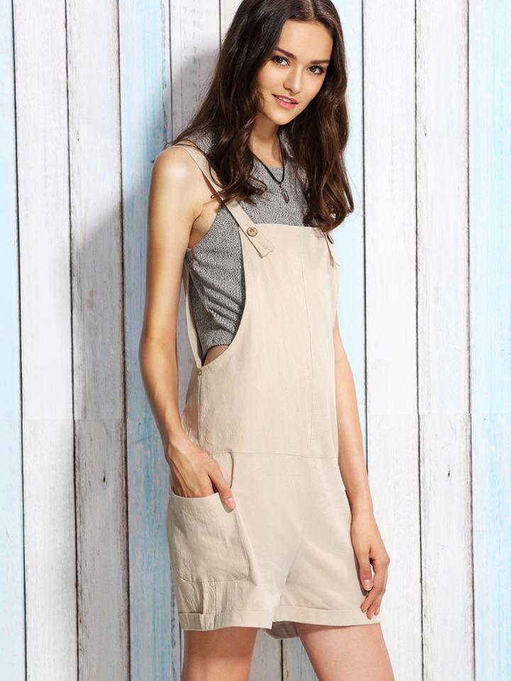 Shein Beige Utility Overall Shorts With Side Pocket