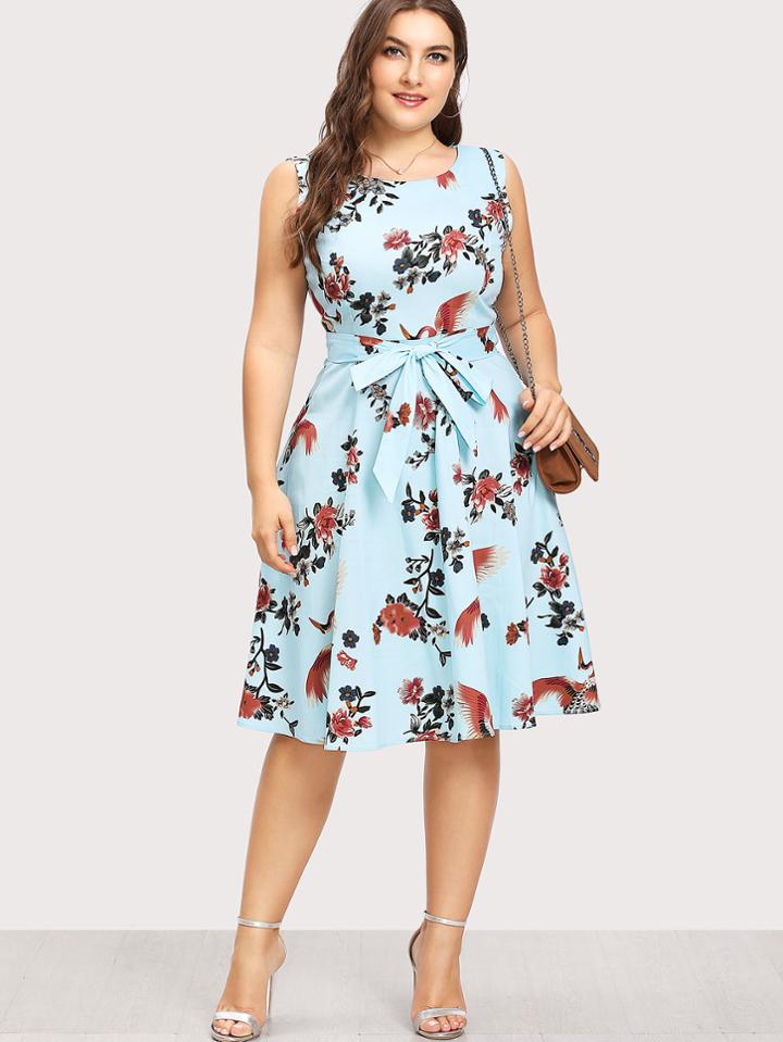 Shein Floral Print Dress With Belt