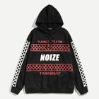 Shein Men Gingham And Letter Print Drawstring Hoodie