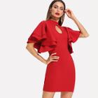 Shein Cut Out Neck Layered Exaggerate Ruffle Sleeve Dress