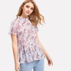 Shein Frilled Neck Blossom Print Smock Top