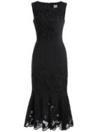 Shein Black Boat Neck Sleeveless Embroidered Hollow Fishtail Dress
