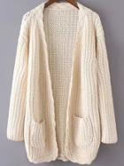 Shein Beige Long Sleeve Cable Knit Pockets Cardigan