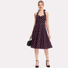 Shein Knot Back Polka Dot Halter Dress