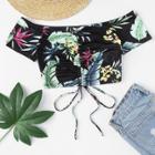 Shein Drawstring Front Floral Crop Top