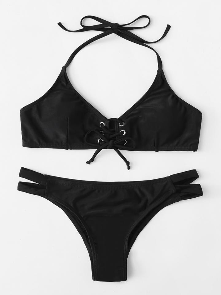 Shein Lace Up Ladder Cutout Bikini Set