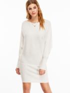 Shein White Ribbed Boat Neck Batwing Sleeve Bodycon Dress