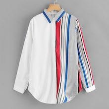 Shein Striped Curved Hem Shirt