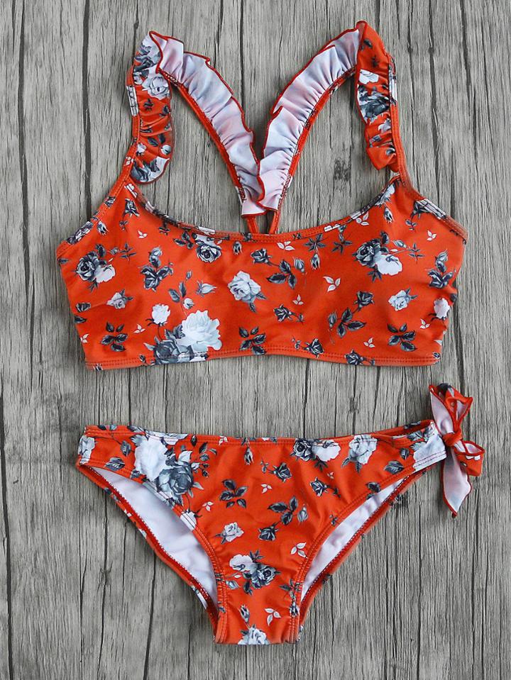 Shein Ruffle Strap Top With Bow Tie Bottom
