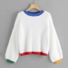 Shein Contrast Trim Fuzzy Sweater