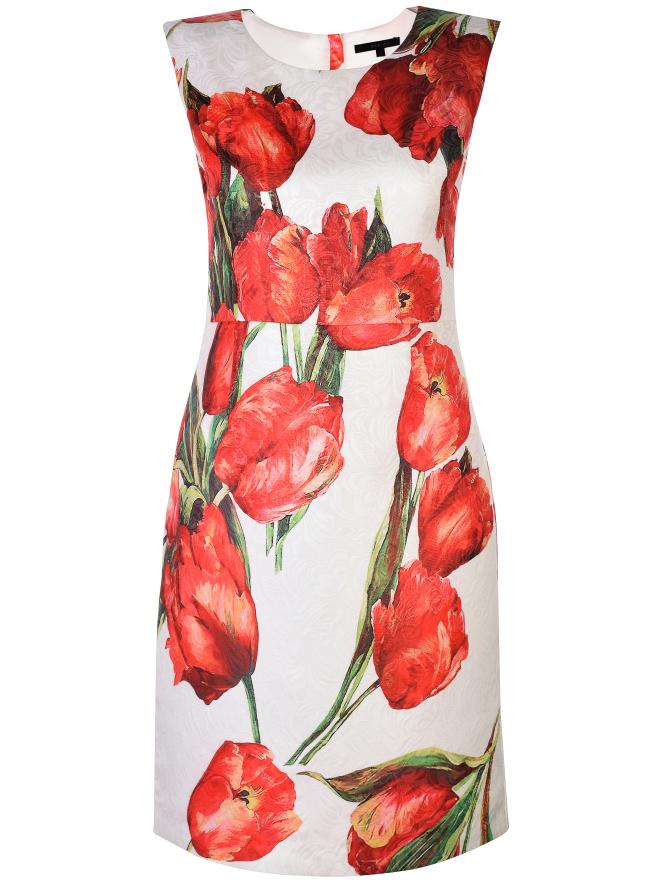 Shein White Flowers Jacquard Sheath Dress