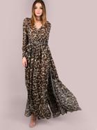 Shein Leopard Print Wrap Chiffon Maxi Dress Leopard