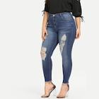 Shein Plus Shredded Front Raw Hem Jeans