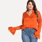 Shein Plus Button Front Bell Sleeve Solid Top