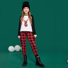 Shein Girls Raglan Sleeve Tee & Plaid Pants Set
