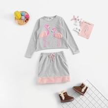 Shein Girls Flamingo With Faux Fur Top & Skirt Set