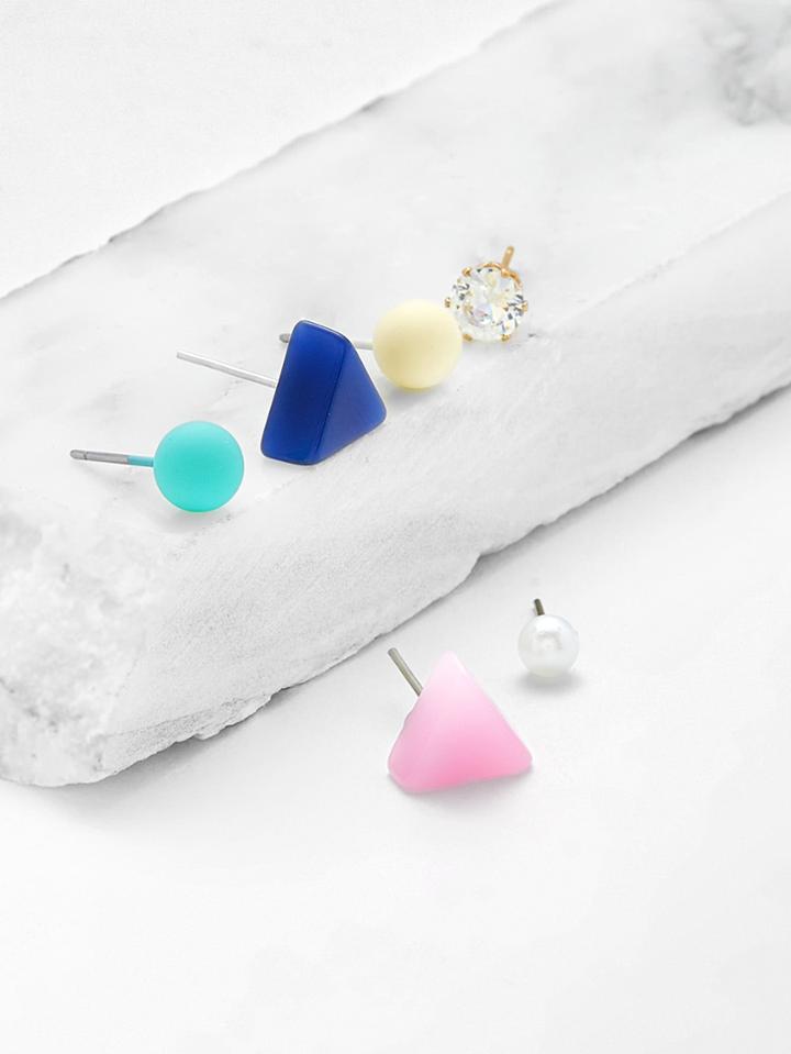 Shein Triangle & Ball Design Stud Earring Set