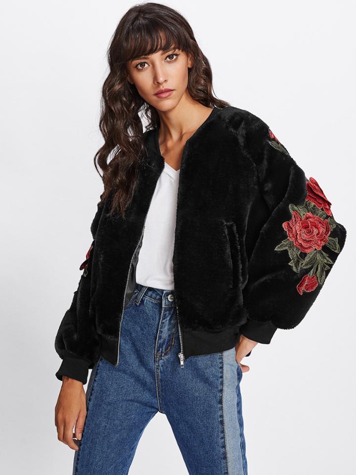 Shein Flower Appliques Bomber Jacket