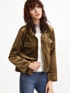Shein Army Green Zipper Up Velvet Jacket With Pockets