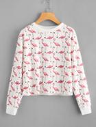 Shein Flamingo Print Raw Hem Pullover