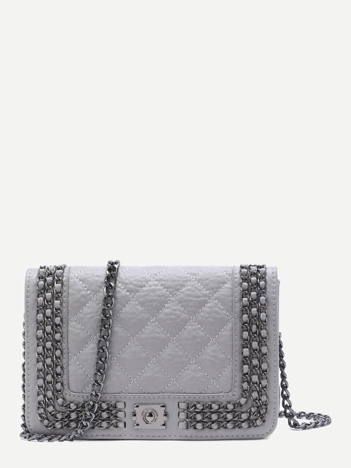 Shein Grey Mini Quilted Chain Trim Box Bag