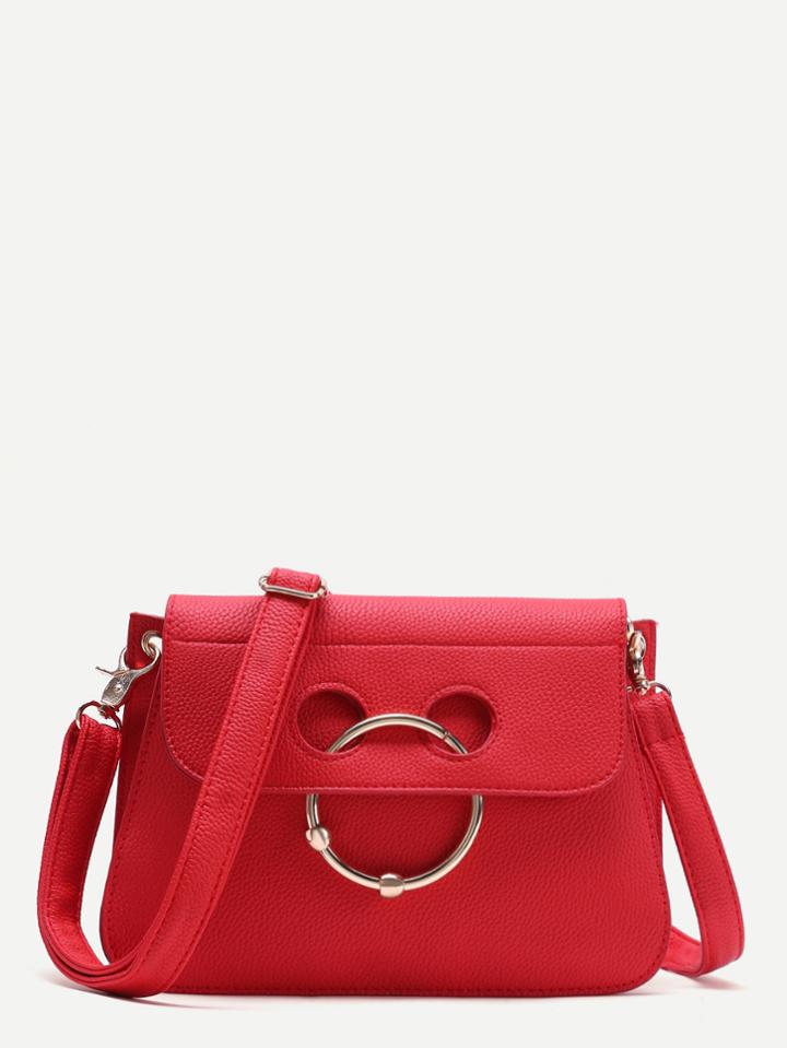 Shein Red Pebbled Leather Nose Ring Flap Shoulder Bag