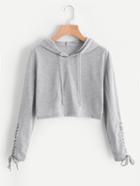 Shein Grommet Lace Up Sleeve Crop Marled Hoodie