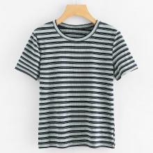 Shein Stripe Ribbed Tee