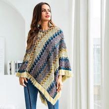 Shein Geo Pattern Fringe Hem Poncho Sweater
