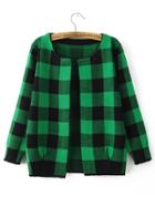 Shein Green And Black Checkered Open Front Cardigan