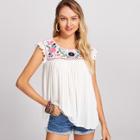 Shein Floral Embroidered Yoke Overlap Back Top