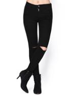 Shein Black Slim Cut-out Denim Pant Stylish Cosy Curved Jeans