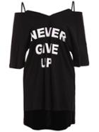 Shein Letter Print Cold Shoulder High-low Blouse