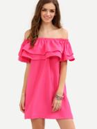 Shein Hot Pink Off The Shoulder Ruffle Shift Dress