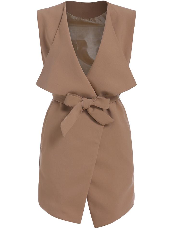 Shein Khaki Lapel Belt Vest