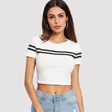 Shein Contrast Striped Rib Knit Tee
