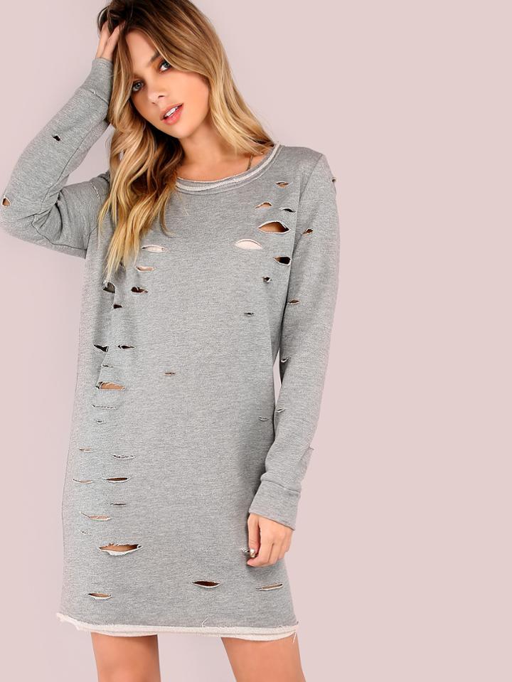 Shein Slashed Tunic Sweatshirt Dress Grey