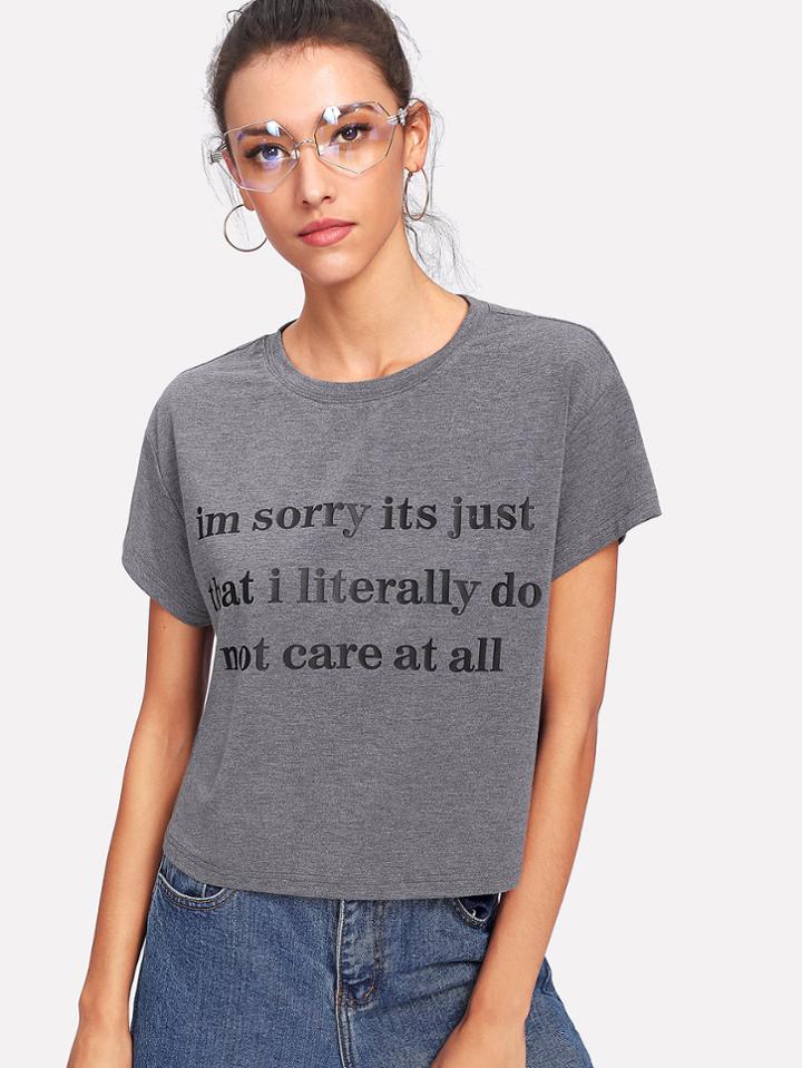Shein Slogan Print Heather Knit Tee