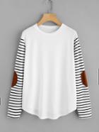 Shein Elbow Patch Striped Sleeve T-shirt