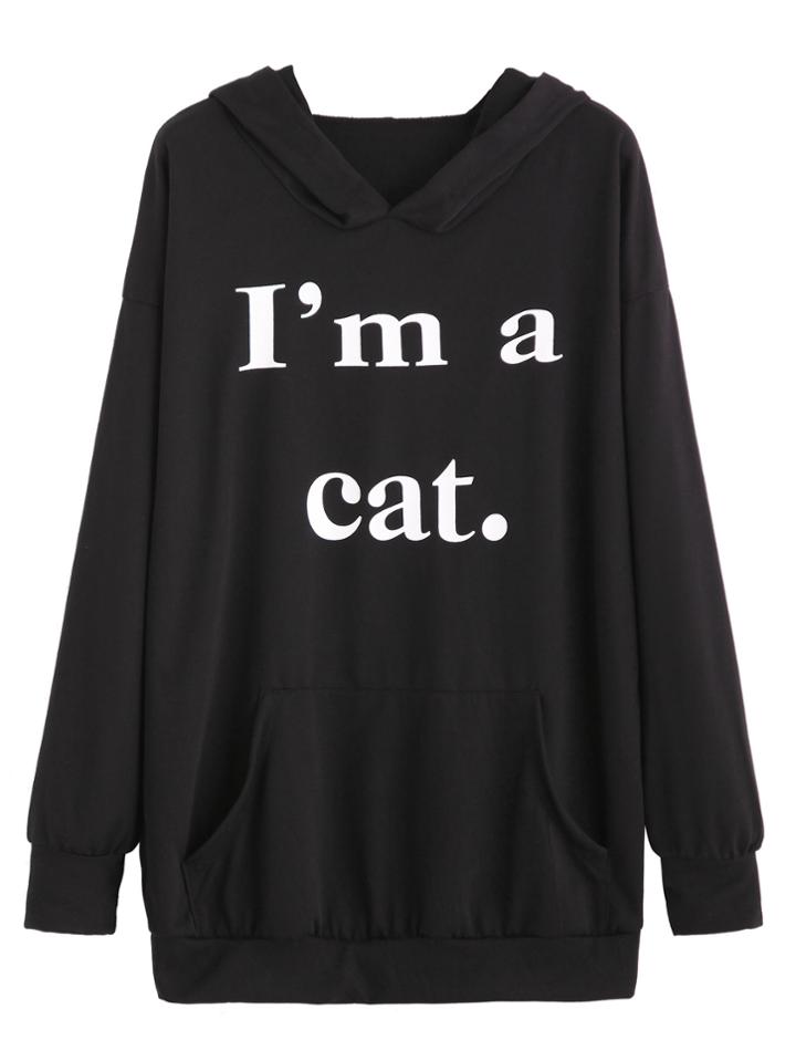Shein Slogan Print Hoodie With Kangaroo Pocket