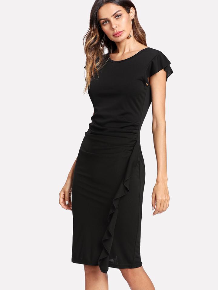 Shein Ruched Detail Ruffle Dress