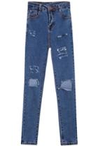 Shein Blue Ripped Denim Slim Pant