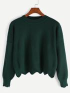 Shein Dark Green Scalloped Crop Sweater