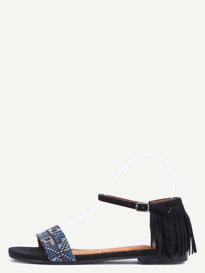 Shein Faux Suede Studded Ankle Strap Sandals - Black