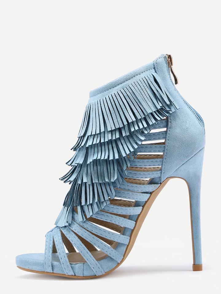 Shein Blue Zipper Fringe High Heels