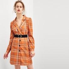 Shein Belted Plaid Button Through Dress