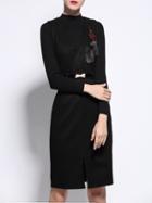 Shein Black Sweater Belted Two-pieces Sheath Dress