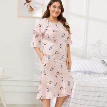 Shein Plus Cartoon Print Ruffle Hem Night Dress